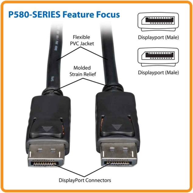 Tripp Lite DisplayPort Cable with Latches 10ft 3m - Image 5