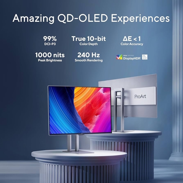 Asus 31.5″ ProArt Display OLED 4K UHD Professional Monitor (PA32UCDM), QD-OLED, Ultra-slim, 3840 x 2160, 0.1ms, 240Hz, Thunderbolt , VESA