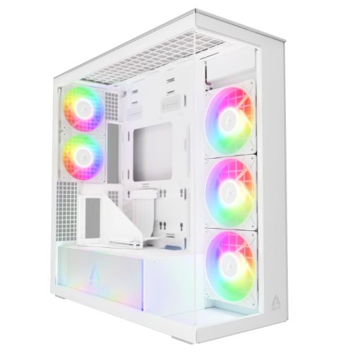 ARCTIC Xtender (VG White) Case w/ Clear Glass Side and Front, E-ATX, 5x ARGB Fans, ARGB PSU Shroud, Mesh Airflow, GPU Vertical Mount, USB-C 10Gbps