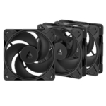 arctic p12 pro 120mm pwm reverse blade case fans w cable splitters 3 pack fluid dynamic bearing 500 3000 rpm black