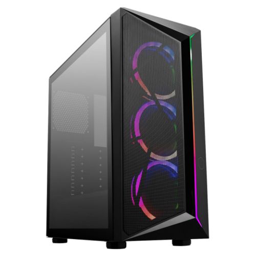 Cooler Master CMP 510 Gaming Case w/ Glass Side, ATX, 3x ARGB Fans, ARGB Strip, Mesh Front, Breathable PSU Shroud, Black