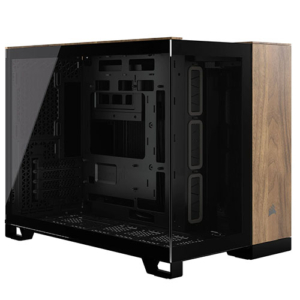 Read more about the article Corsair 2500X Dual Chamber Gaming Case w/ Glass Side & Front, Micro ATX, Mesh Panels, USB-C, Asus BTF Compatible, Black/Walnut Wood
