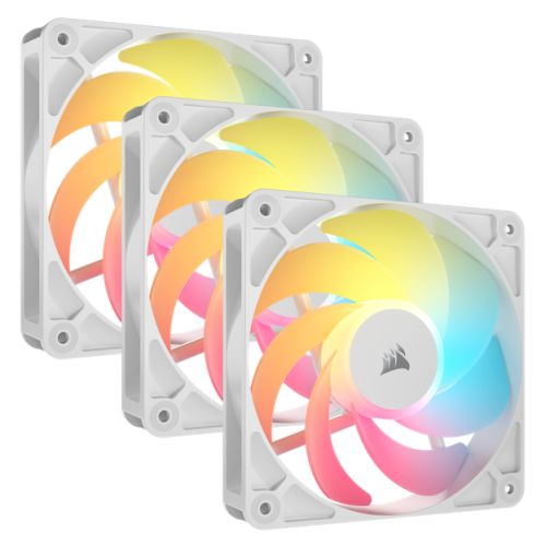 Corsair RS120-R ARGB 120mm PWM Reverse Blade RGB Case Fans (3-Pack), 8 RGB LEDs, Daisy-Chain, Magnetic Dome Bearing, 2100 RPM, White