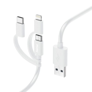 Read more about the article Hama 3-in-1 Multi Charging Cable – USB-A to USB-C/Micro USB/Lightning, Quick Charge, 1 Metre, White, MFI Certified