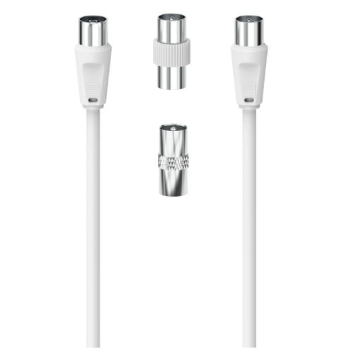 Hama 3-Part Antenna Connection Kit – 2 Metre Antenna Cable + 2x Coax Adapters, White