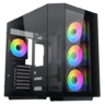 vida vida edge black argb gaming cube case w glass side front corner atx 4x argb pwm fans 6 port fan hub