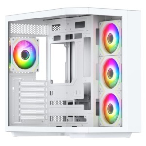 Read more about the article Vida Edge White ARGB Gaming Cube Case w/ Glass Side, Front & Corner, ATX, 4x ARGB PWM Fans, 6-Port Fan Hub & Remote Control, Asus BTF Compatible