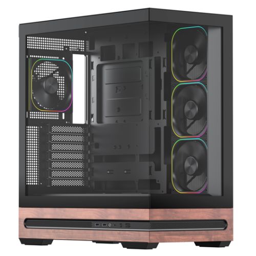 Vida Elegance Black ARGB Gaming Case w/ Glass Side & Front, ATX, Real Wood PSU Shroud, 4x ARGB PWM Fans, Fan Hub & Remote, USB-C 10Gbps, Asus BTF Comp