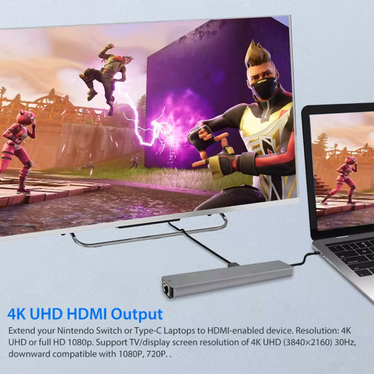 usb c 8 in 1 hub – gigabit ethernet, 4k hdmi, pd 100w, 2× usb 3.0, sd/tf card reader – aluminium