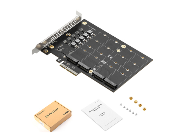 io pce2806 4m2 pcie 3.0 x4 to 4x m.2 nvme adapter card quad m.2 ngff expansion