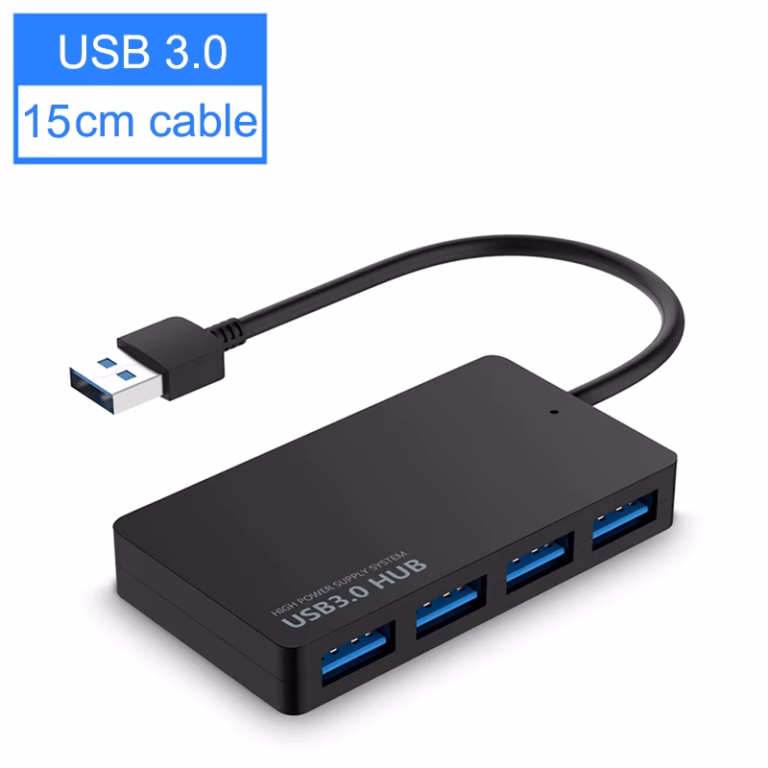 usb 3.0 hub 4 port with dc 5v power input – 5gbps data transfer – compact 15cm cable
