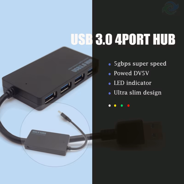usb 3.0 hub 4 port with dc 5v power input – 5gbps data transfer – compact 15cm cable