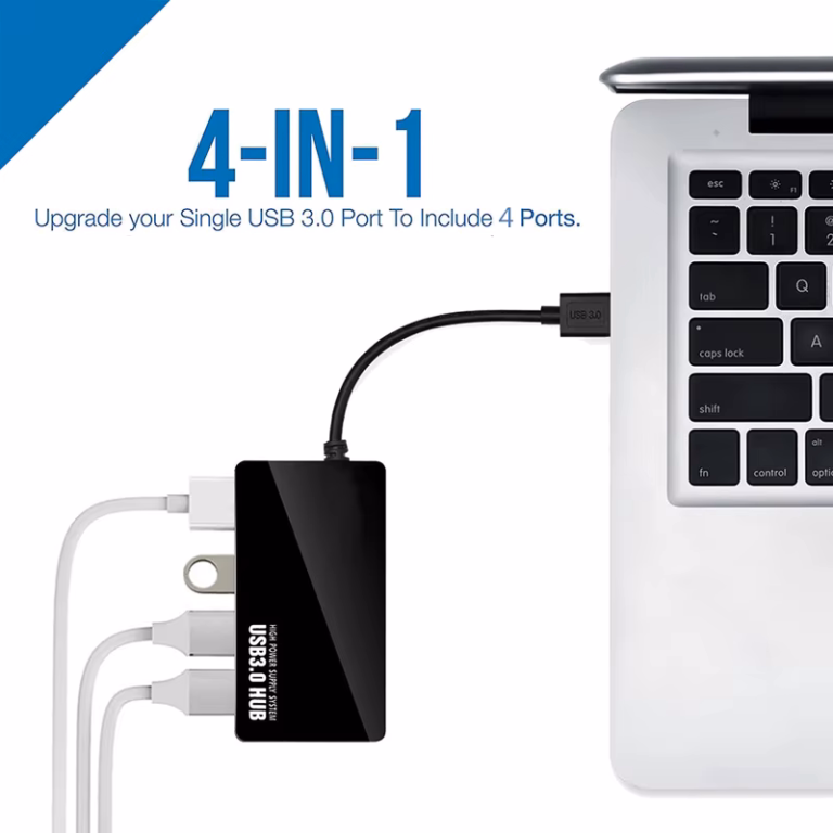 usb 3.0 hub 4 port with dc 5v power input – 5gbps data transfer – compact 15cm cable