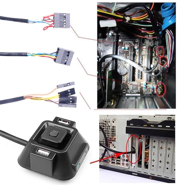 external pc power button switch dual usb ports and audio jacks