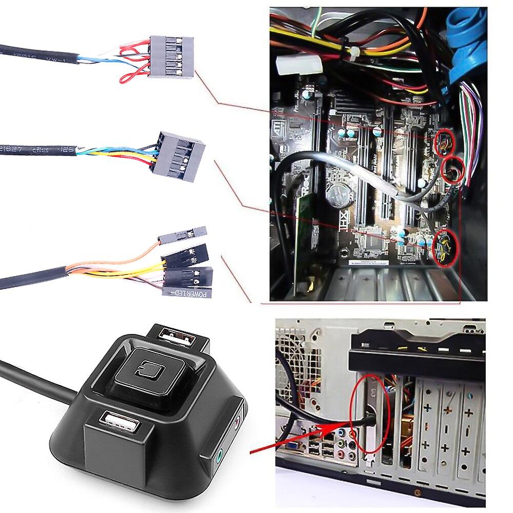 external pc power button switch dual usb ports and audio jacks